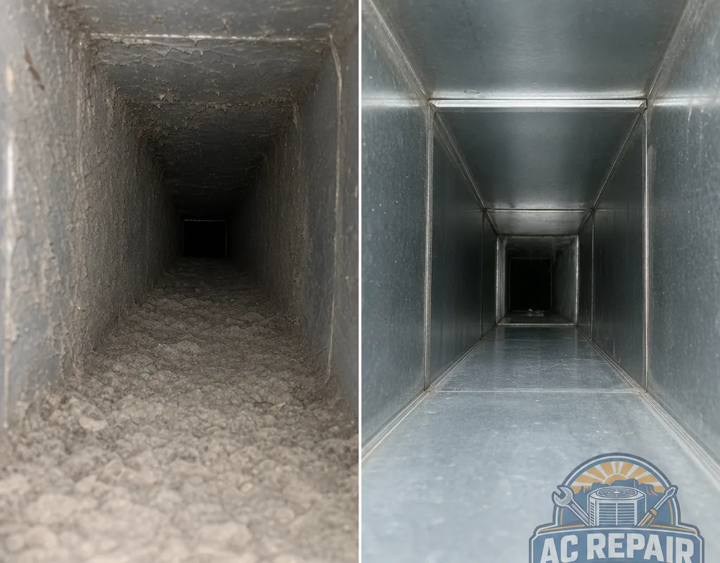Before-and-after inspection views inside a return duct