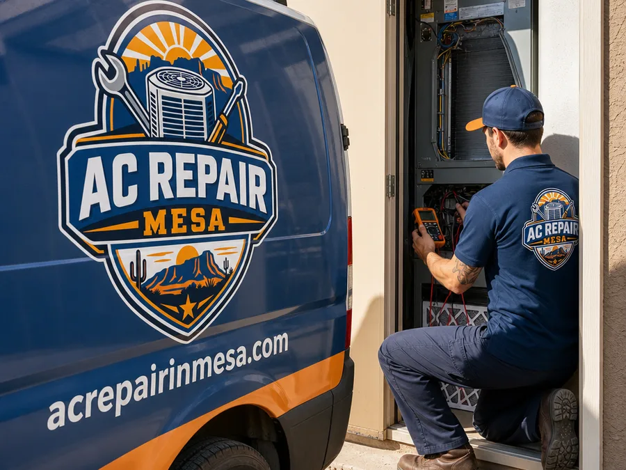 Technician diagnosing a home's air handler and inspecting its evaporator coil access panel